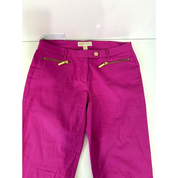 Michael Kors Fuchsia Ankle Pants – Gold Zip Detail, Stretch Cotton, Size 6 - Picture 7 of 7